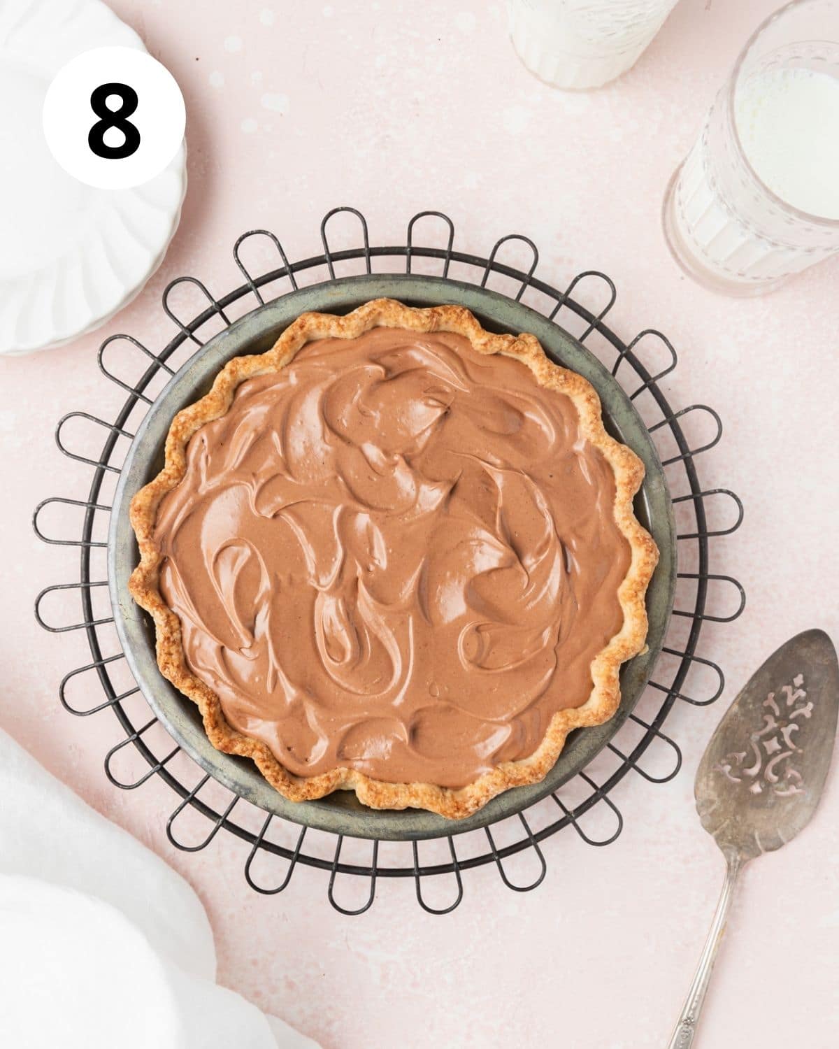 french silk pie on cooling rack