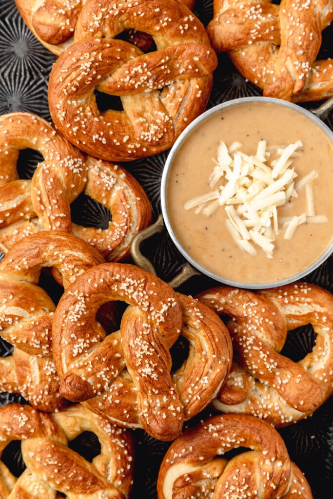 sourdough soft pretzels with homemade beer cheese dip