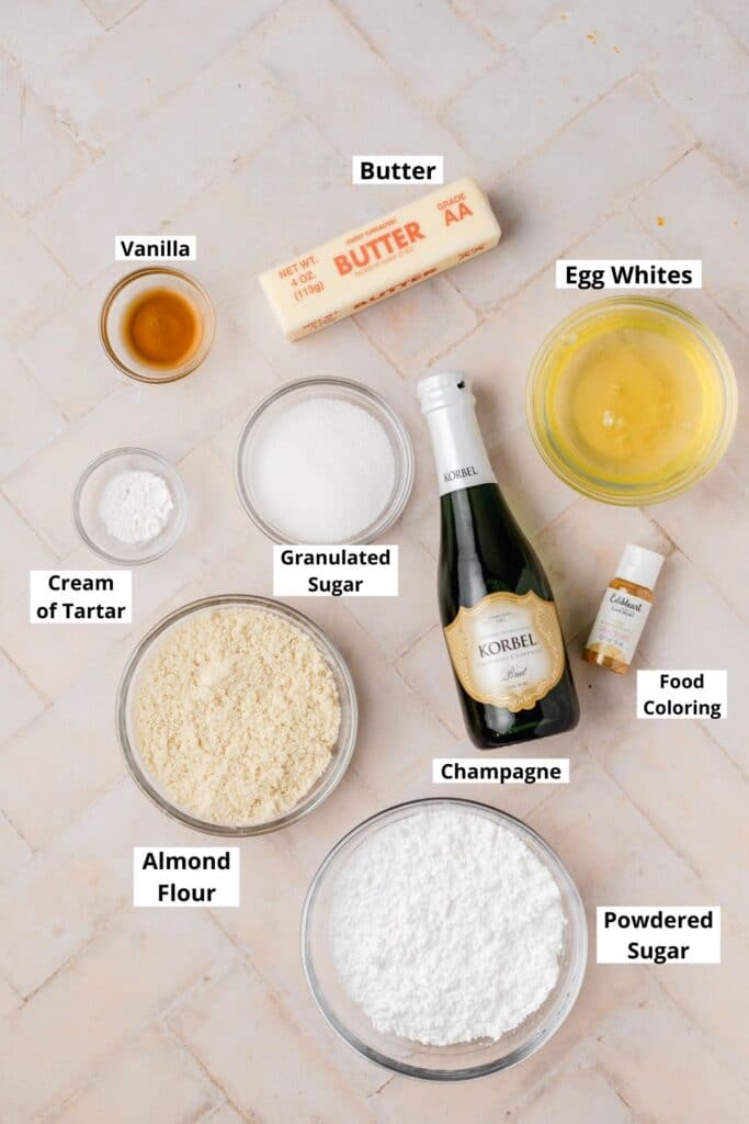 labeled shot of champagne macaron ingredients 