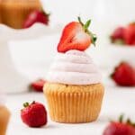 close up shot of strawberry vanilla cupcakes