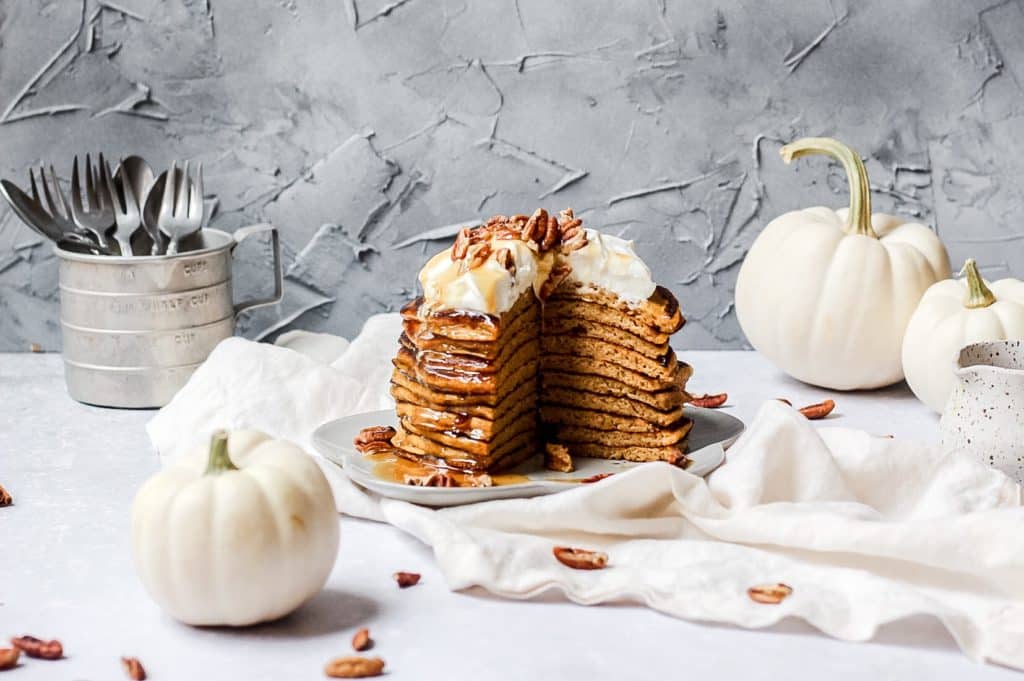pumpkin pancakes with slice cut out 