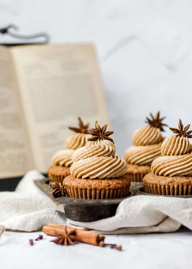 brown butter dirty chai cupcakes with star anise decoration