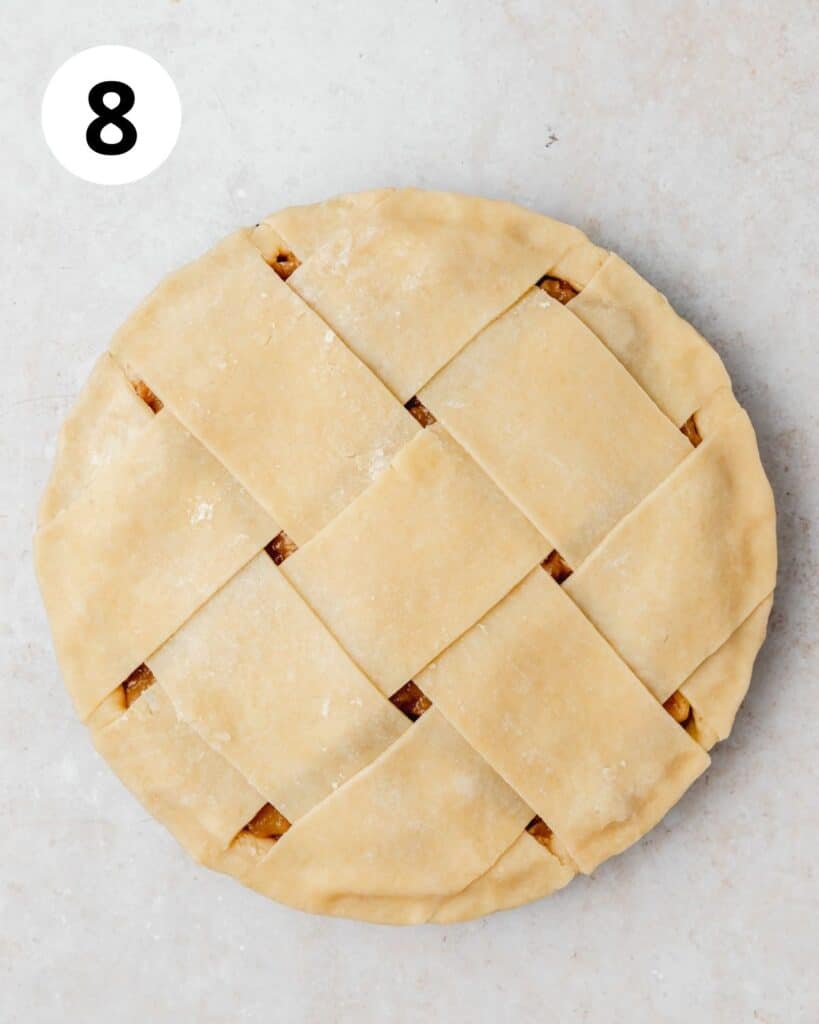 apple pie with lattice before baking
