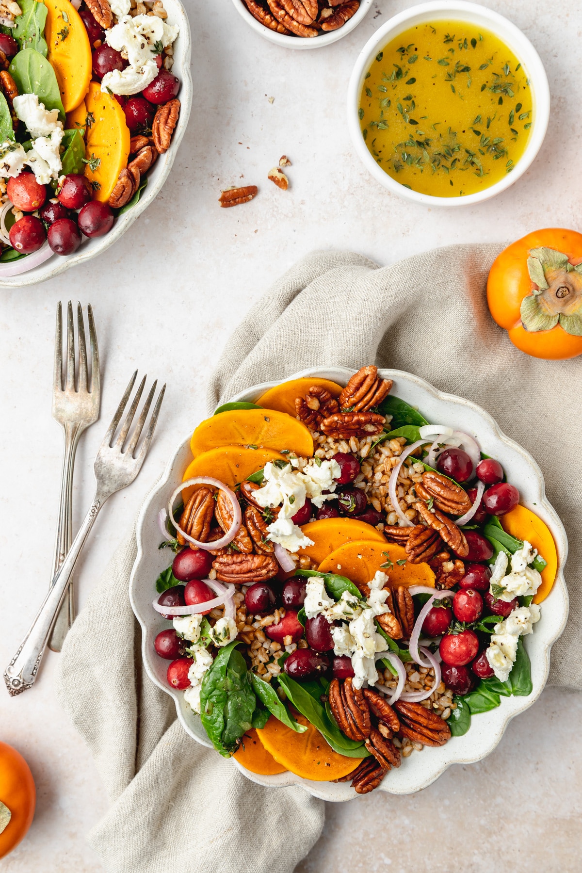 persimmon salad with cranberries and farro and goat cheese