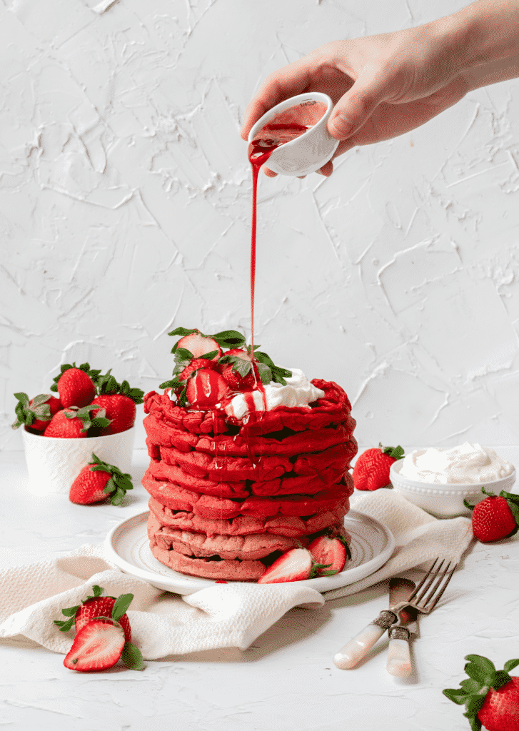 red ombre strawberry waffles