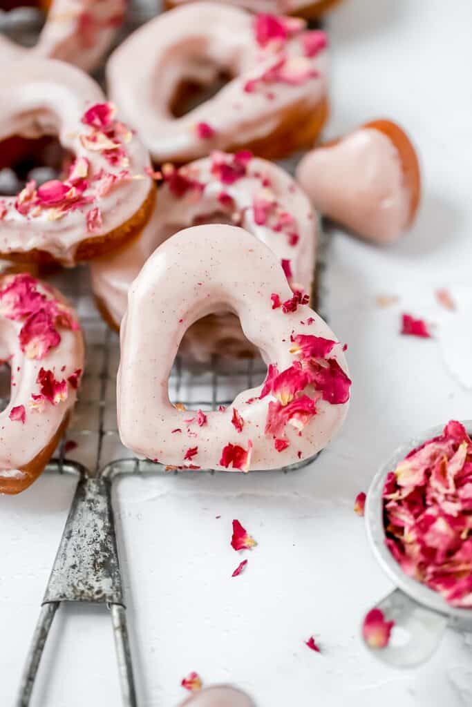heart shaped sourdough donuts close up