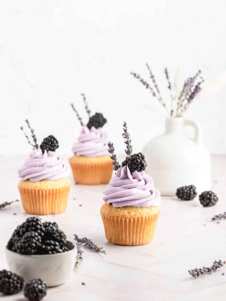 blackberry filled cupcakes with lavender buttercream