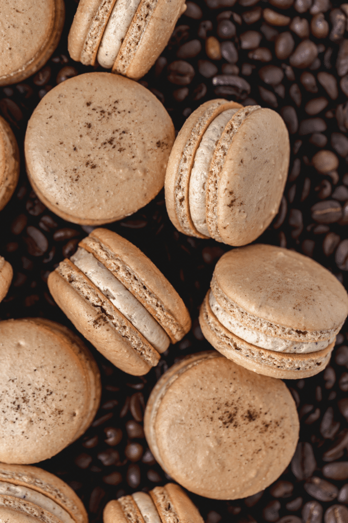 espresso flavored macarons with coffee buttercream.