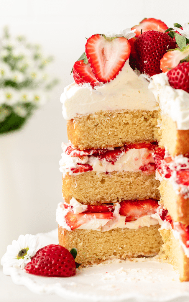 view of the inside of strawberry shortcake cake