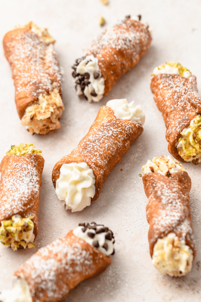 homemade cannolis with different toppings