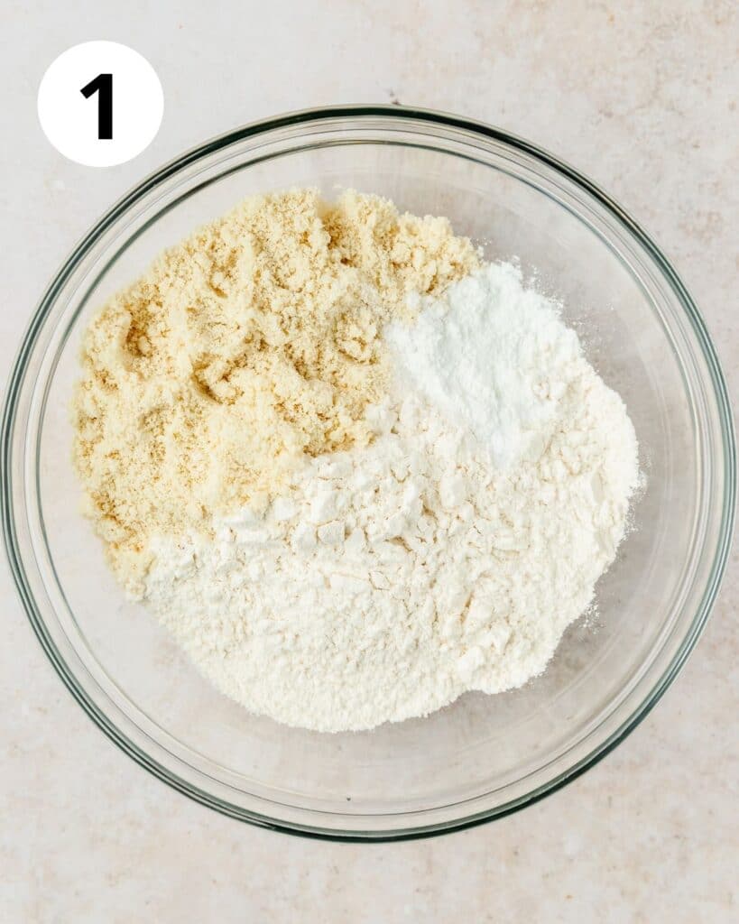 flour almond flour and baking powder in bowl