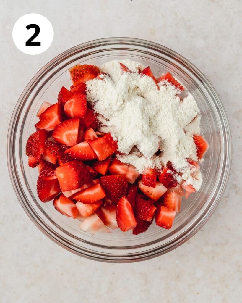 strawberries cut with flour on top