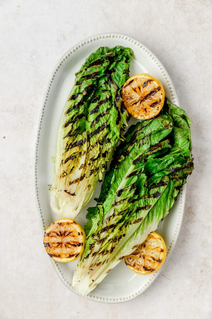 grilled romaine lettuce and grilled lemons
