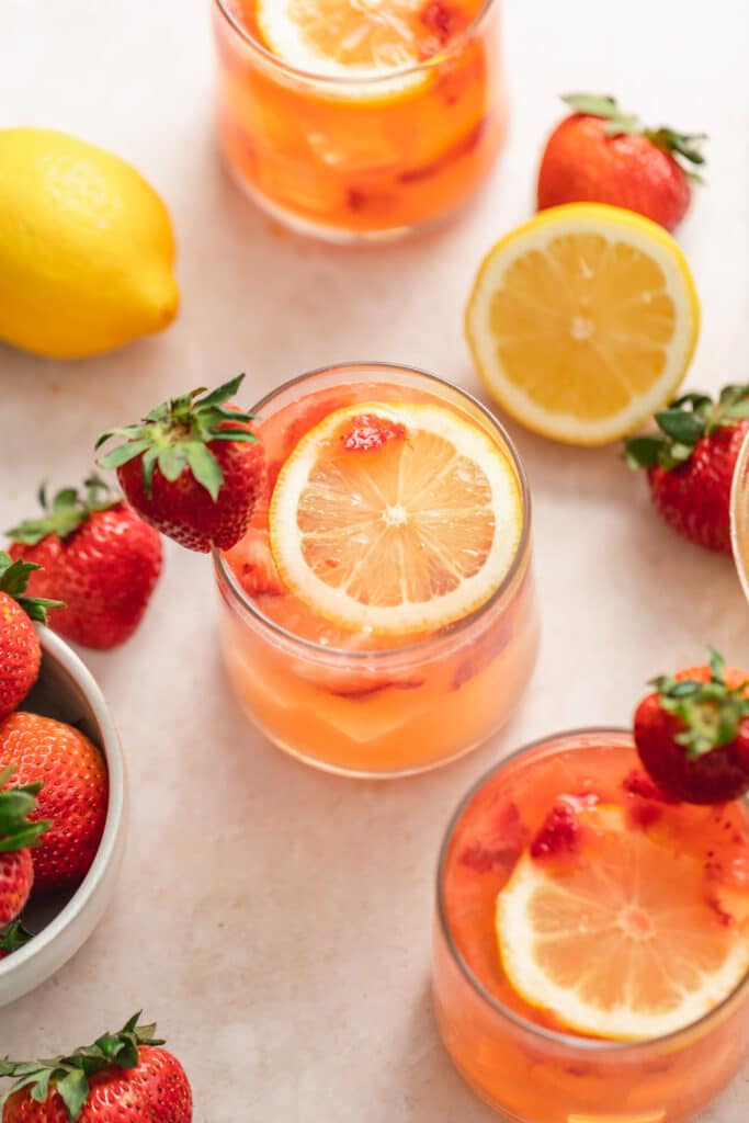 boozy lemonade with fresh strawberries