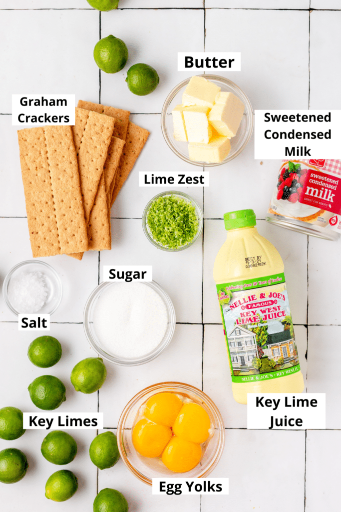 labeled shot of key lime pie ingredients 