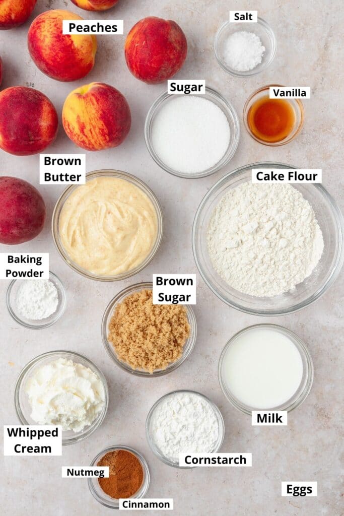 labeled shot of peach cupcake ingredients 