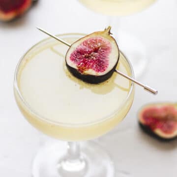 close up shot of sparkling fig cocktail