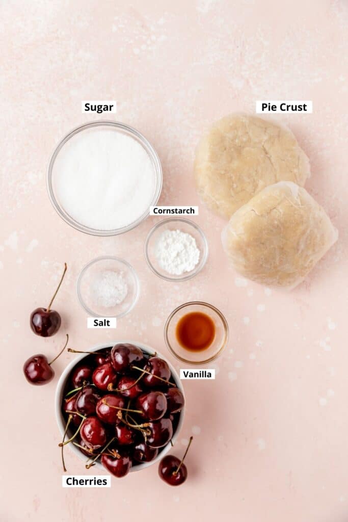 labeled shot of cherry pie ingredients