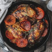 close up shot of harissa and persimmon chicken