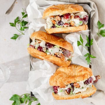 chicken salad croissants with grapes and pecans