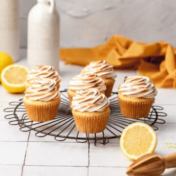 close up shot of lemon meringue cupcakes