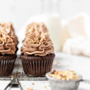 close up shot of chocolate hazelnut cupcakes