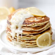 close up shot of lemon poppy seed sourdough pancakes