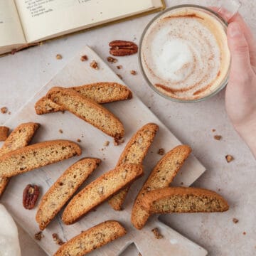 brown butter pecan biscotti with latte