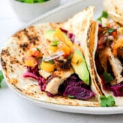 close up shot of grilled chicken tacos