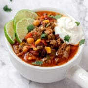 close up shot of easy slow cooker chili