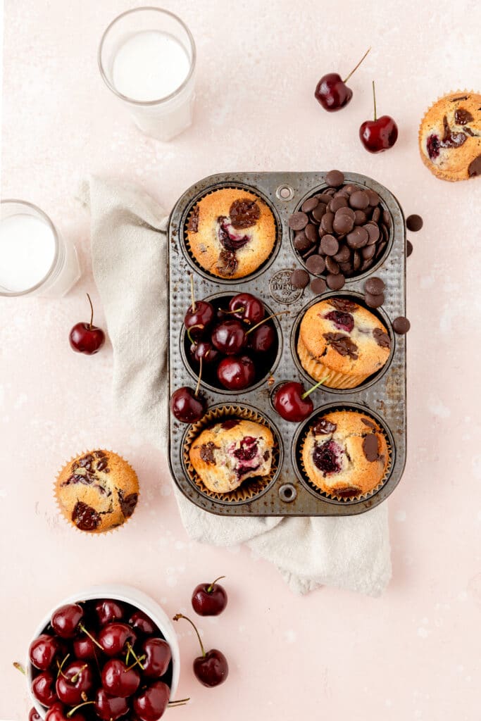 final shot of dark chocolate cherry muffins