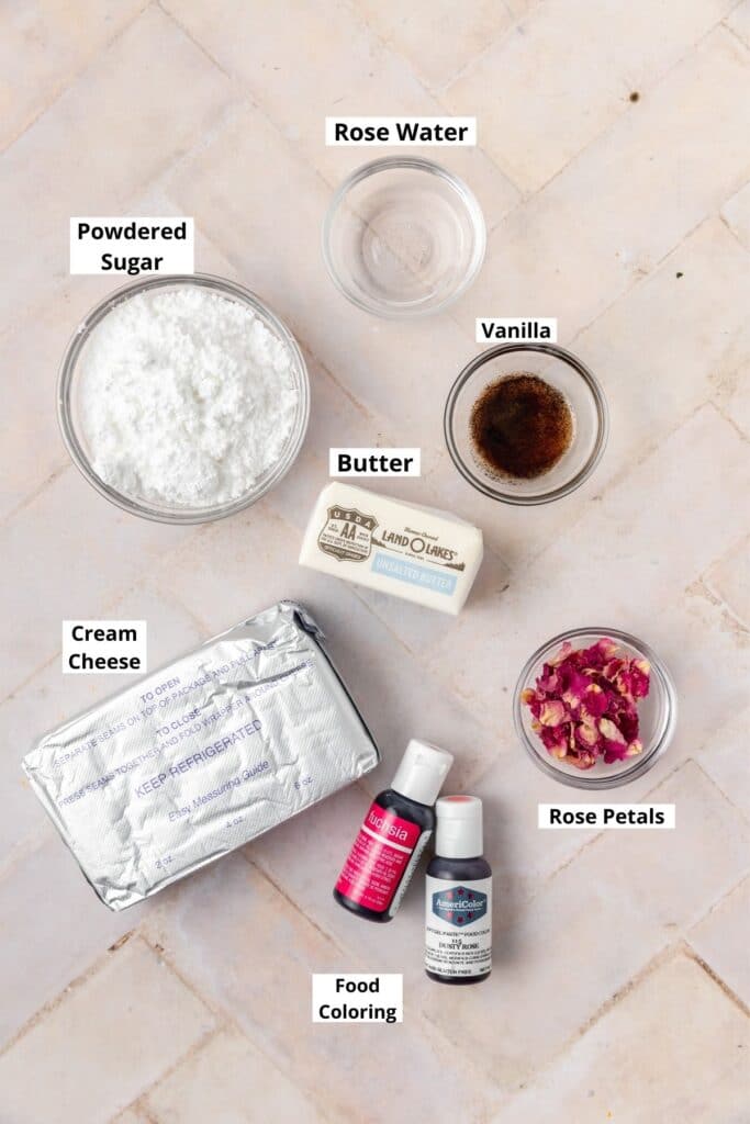 labeled ingredients for rose buttercream 