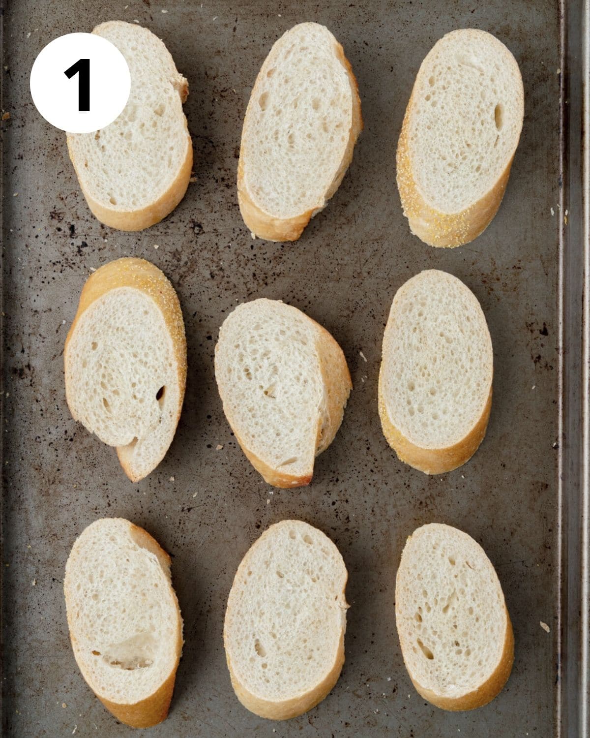 slices of bread on baking sheet