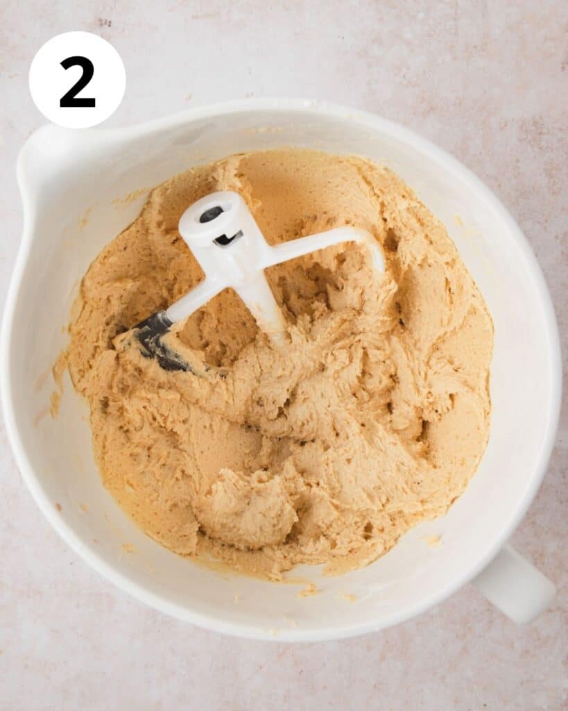 cookie dough in bowl of mixer