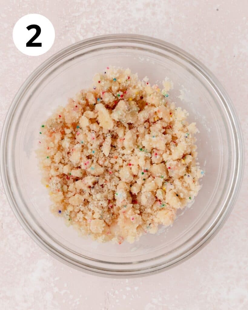 cake crumbs ingredients combined in bowl