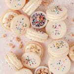 close up of birthday cake macarons