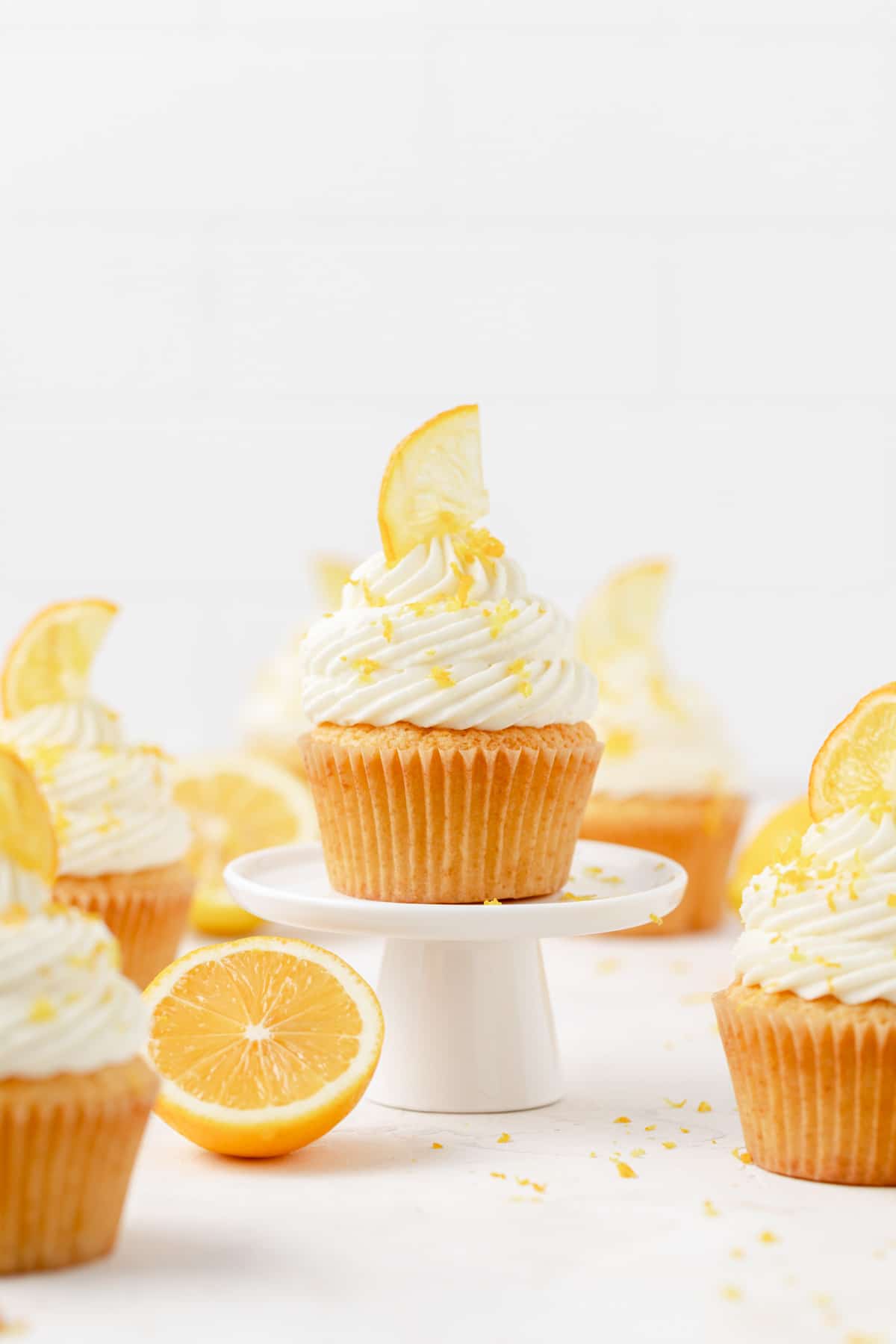 meyer lemon cupcakes with cream cheese frosting.