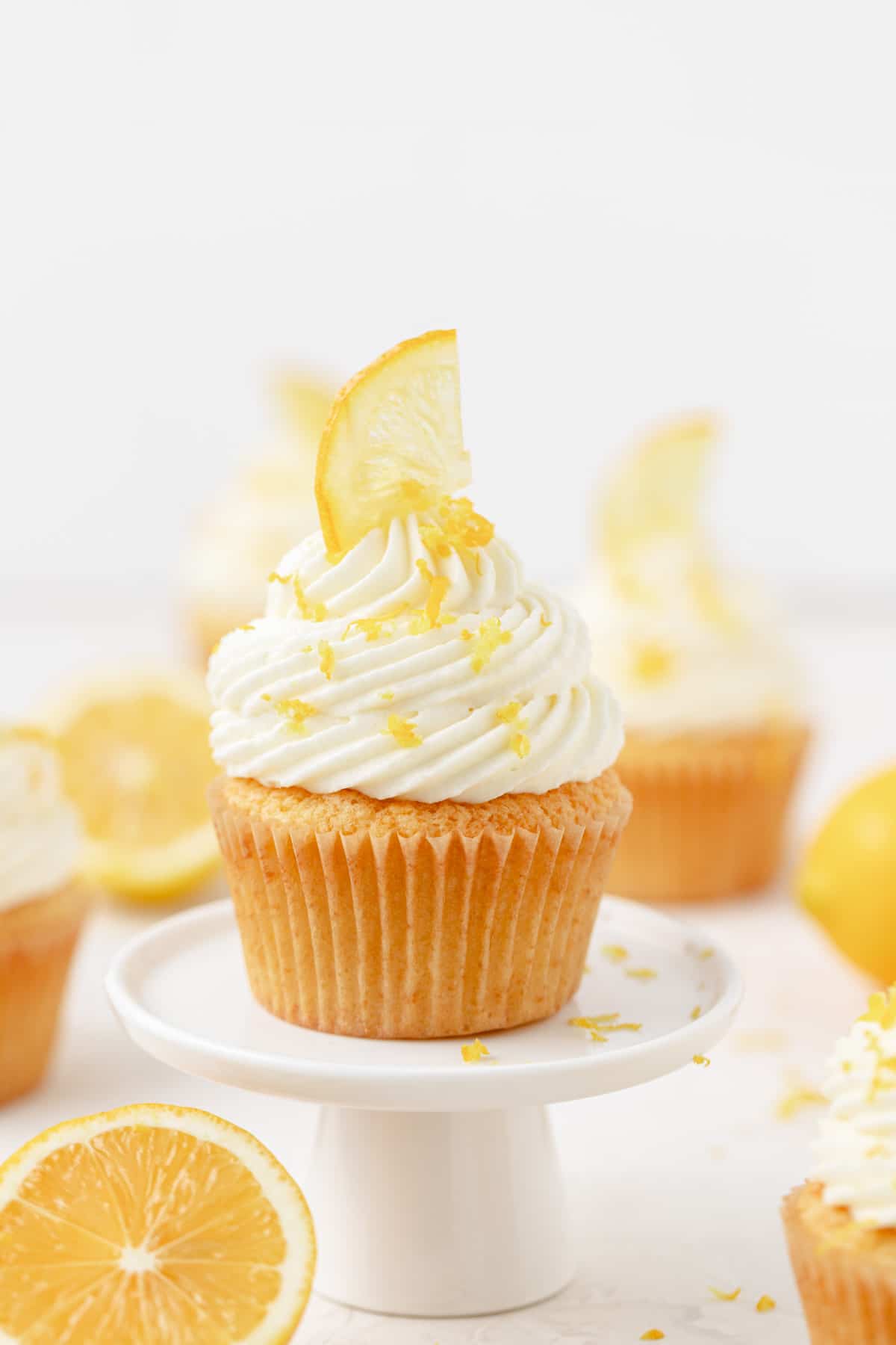 super close up shot of meyer lemon cupcakes. 
