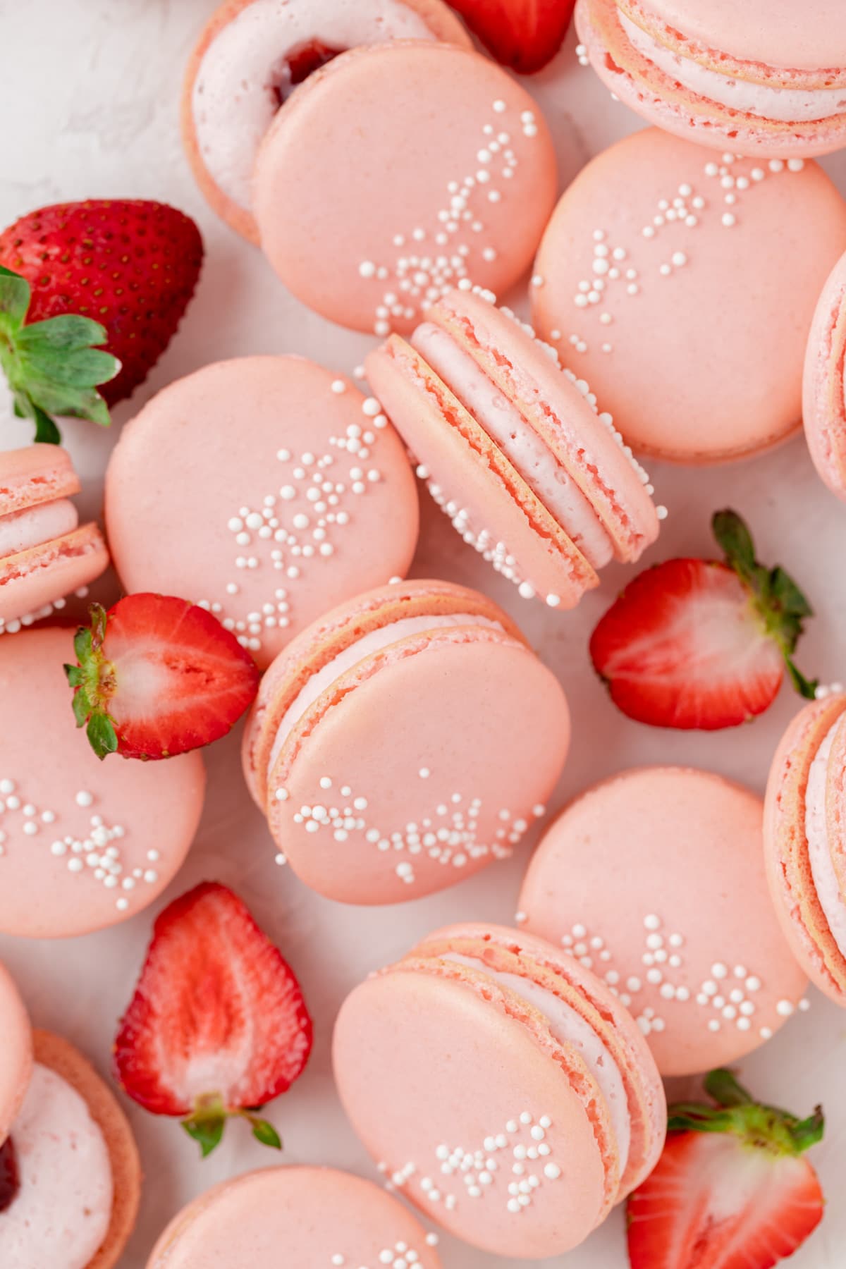 zoomed in shot of strawberry macarons
