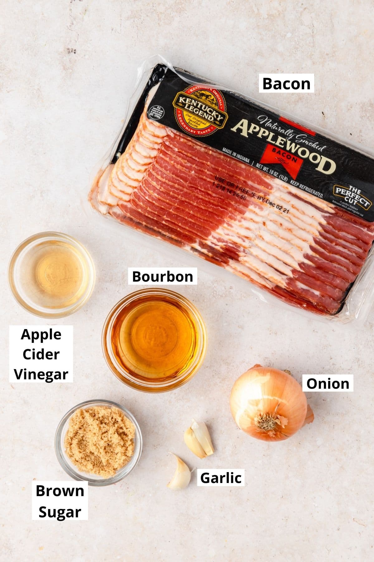 labeled ingredients for bacon jam.