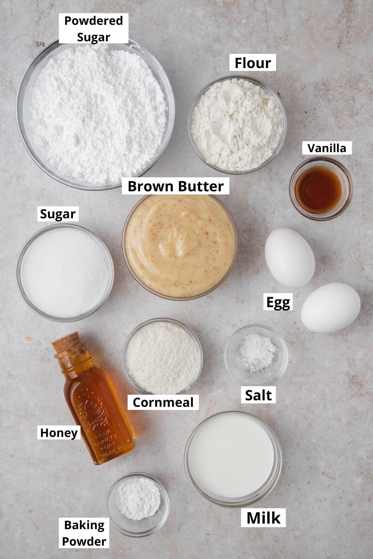 labeled shot of cornbread cupcakes ingredients 