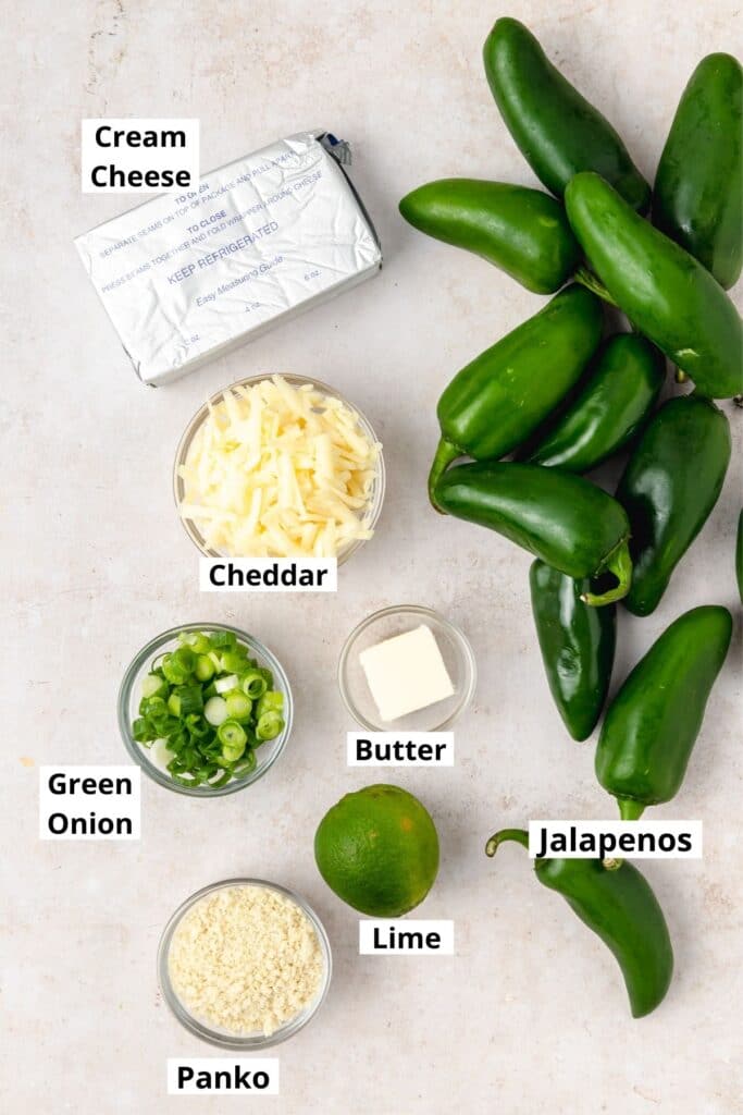 labeled shot of jalapeno poppers ingredients. 