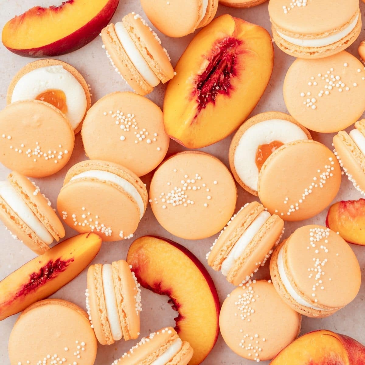 予約 peach macaron様 Peach Macarons with Fresh Peaches and Cream Recipe ~ Barley & Sage