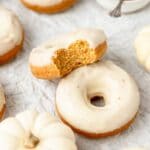 close up shot of brown butter baked pumpkin donuts