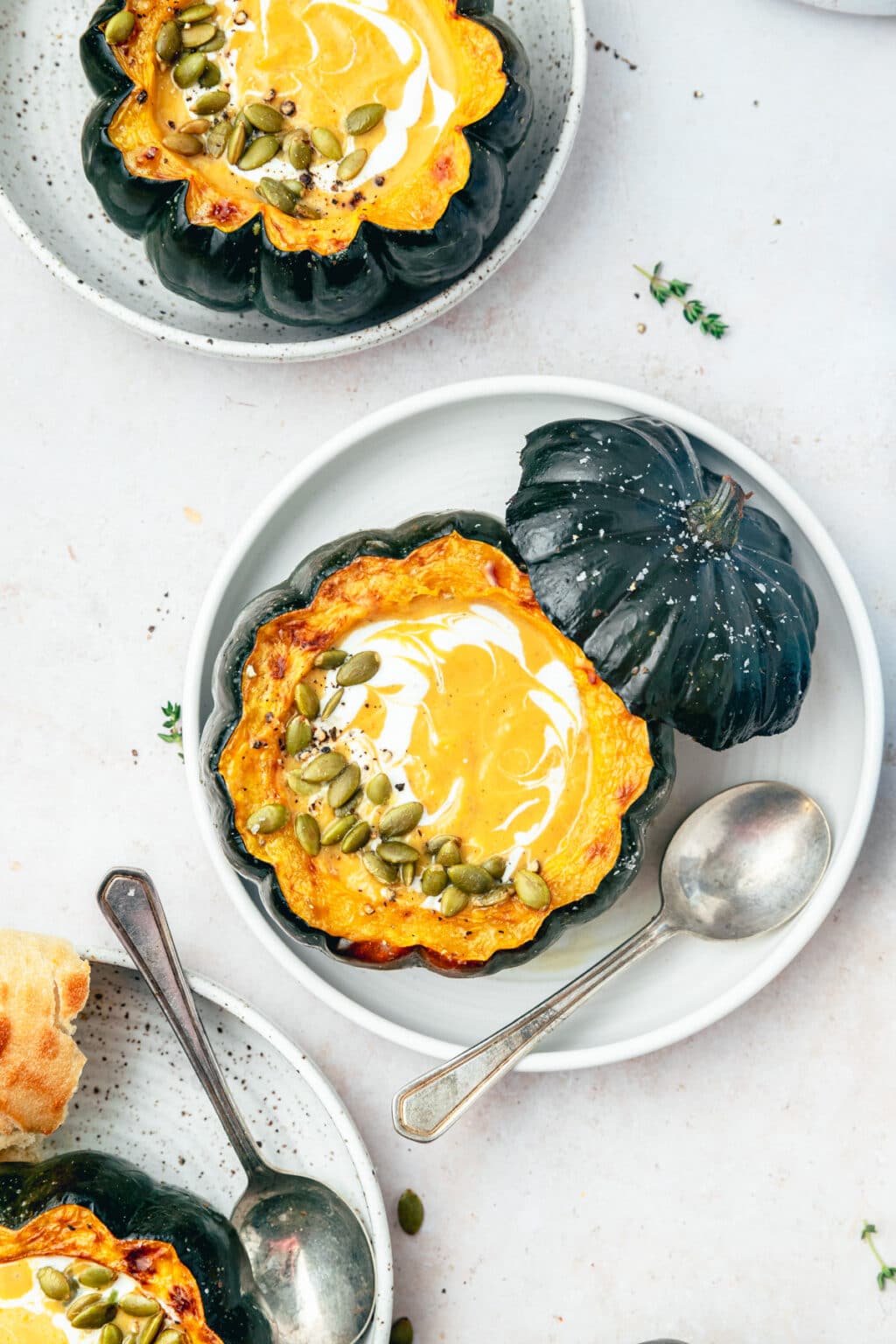 Roasted Acorn Squash Soup in Squash Bowls Barley & Sage