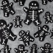 close up shot of black cocoa skeleton shortbread cookies