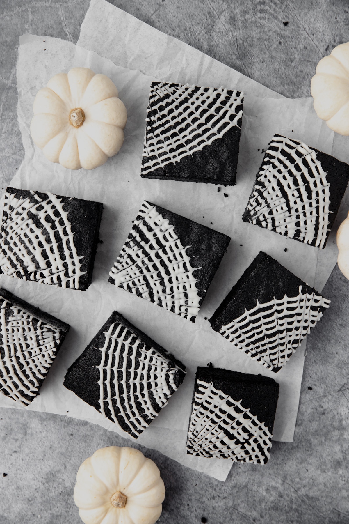 black cocoa brownies with spiderwebs 