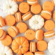 close up shot of pumpkin spice macarons