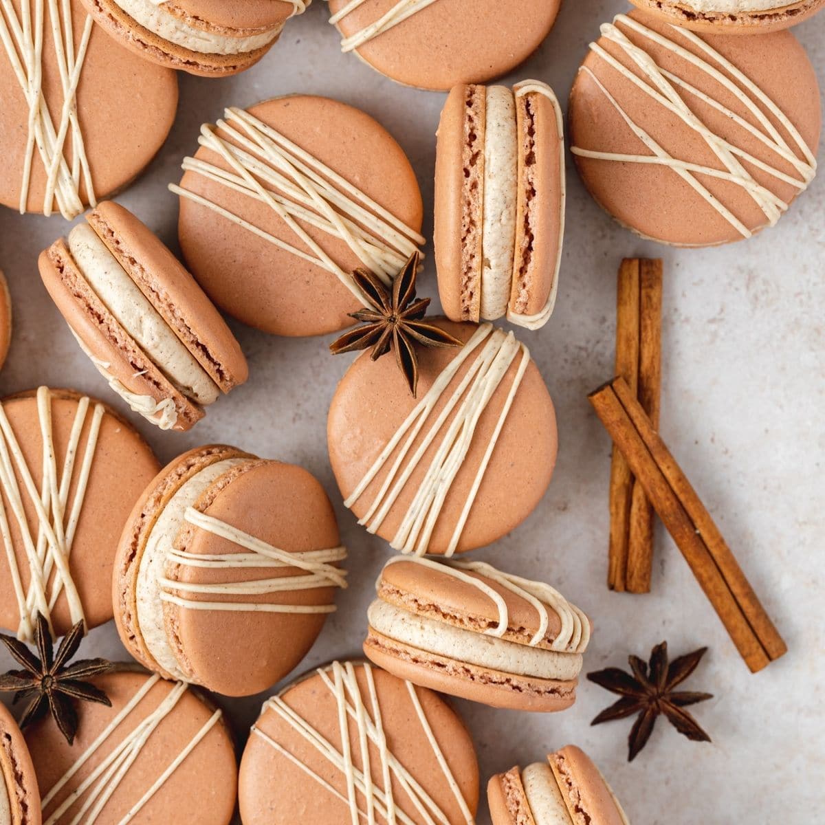 close up shot of chai macarons