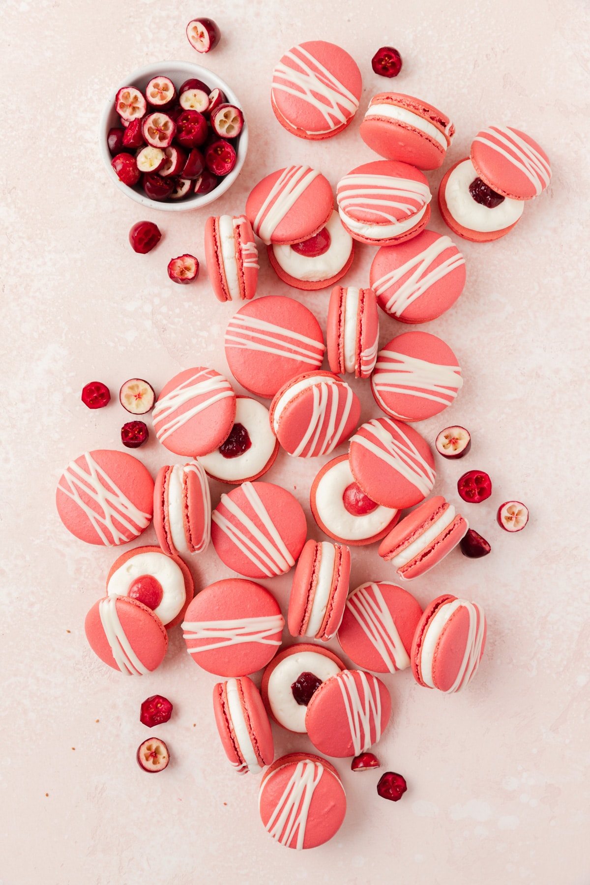cranberry white chocolate macarons with 2 fillings 